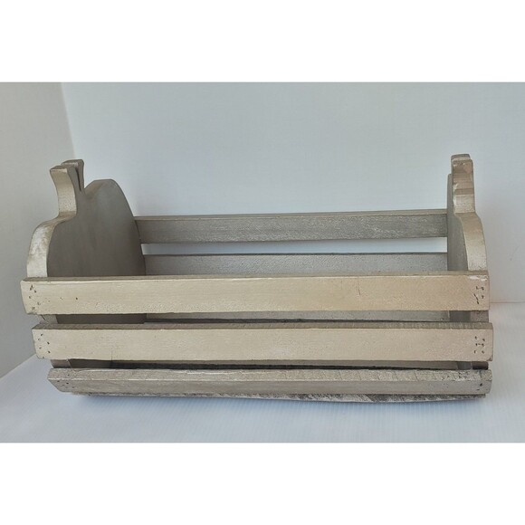Wooden Apple Basket Magazine Holder Slatted Book Bin Cottage Fall Farm Decor 13" - Picture 4 of 9